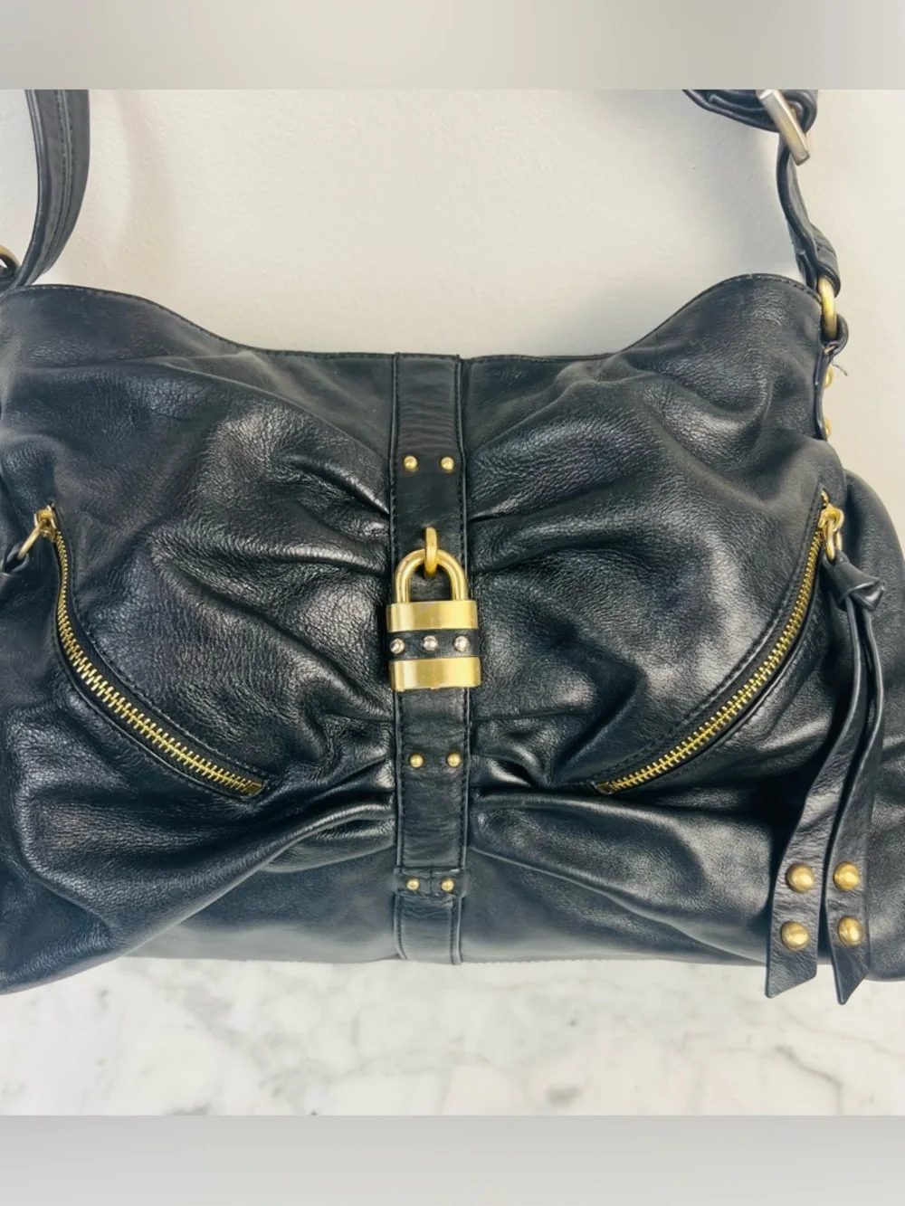 Steven by Steve Madden Black Leather Shoulder Bag – Hobo / Satchel Style - Picture 6 of 15